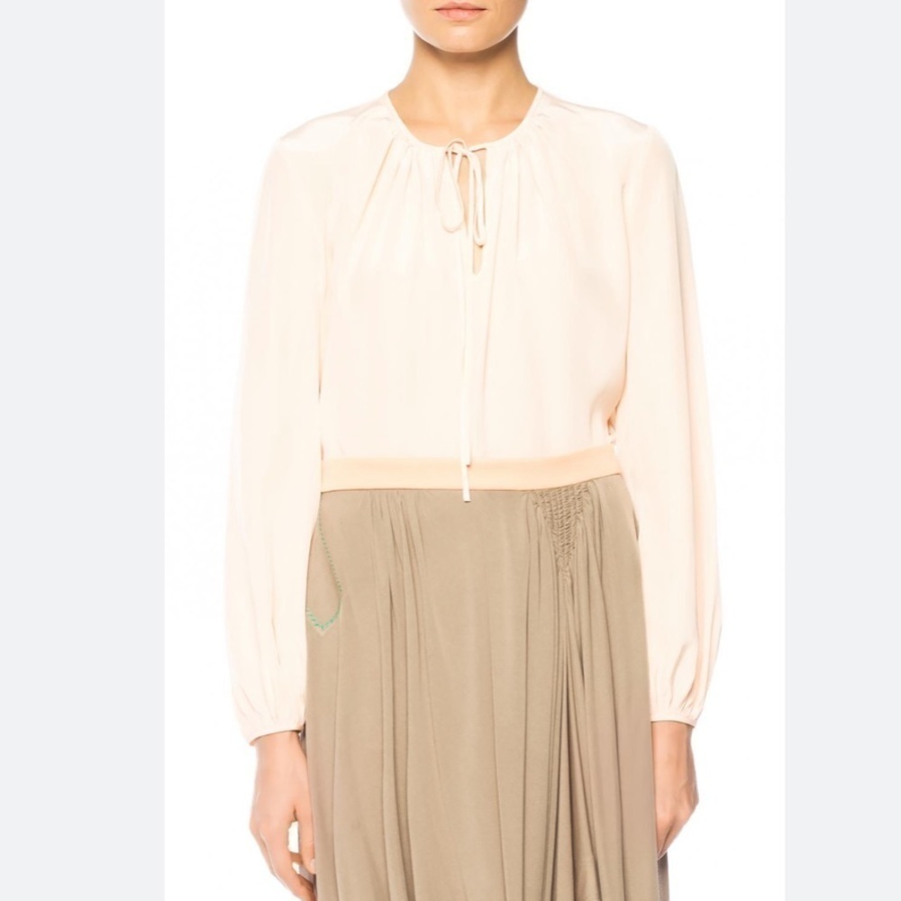 Diane von Furstenberg Ivory Silk Blouse Keyhole Tie Sz 2